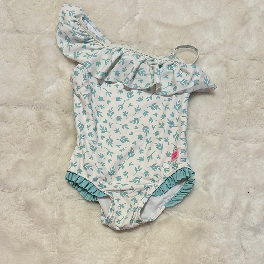 Ruffle Butts Kids Swim One Piece - White and Blue